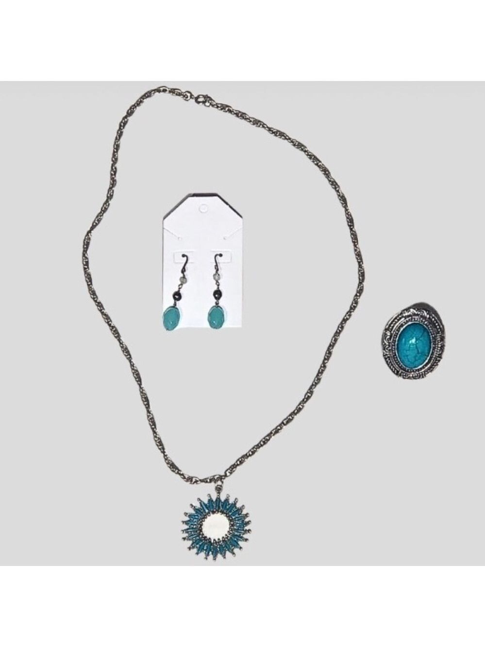 Vintage Turquoise Jewelry Set Necklace Earrings Ring